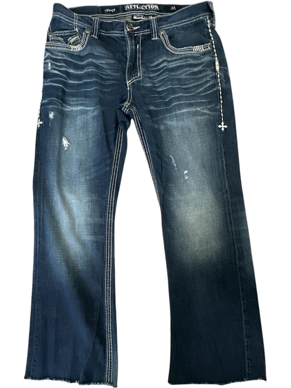 Affliction Cooper Bootcut Jeans Men's 33 Medium Wash Distressed Y2K Biker